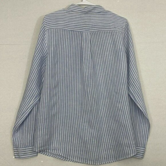 Jones New York Linen Top, Button Front, Blue and White Stripe, Large - Picture 6 of 11